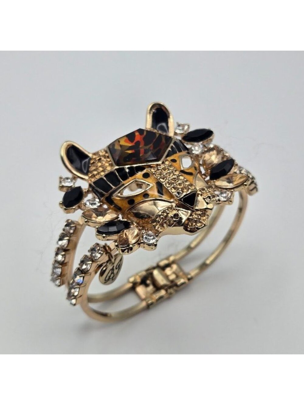 Betsey Johnson Leopard Head Rhinestone Hinged Cuff Bracelet